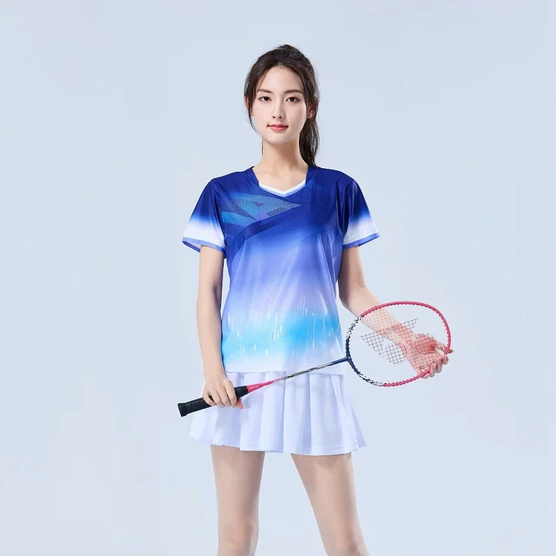 

Женская футболка для настольного тенниса с градиентным узором, новая летняя футболка для тенниса, бадминтона, топ, клуб для настольного тенниса, быстросохнущая, с коротким рукавом