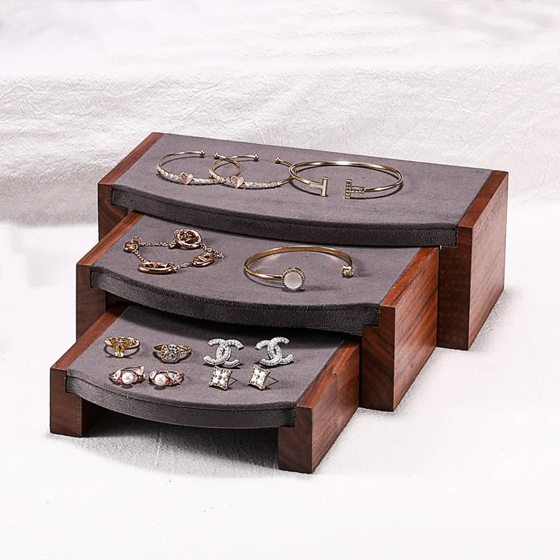 

Walnut Wood Jewelry Stand Luxury Ring Earrings Storage Holder Exhibitor Retro Necklaces Bracelet Display Shelf Jewellery Prop