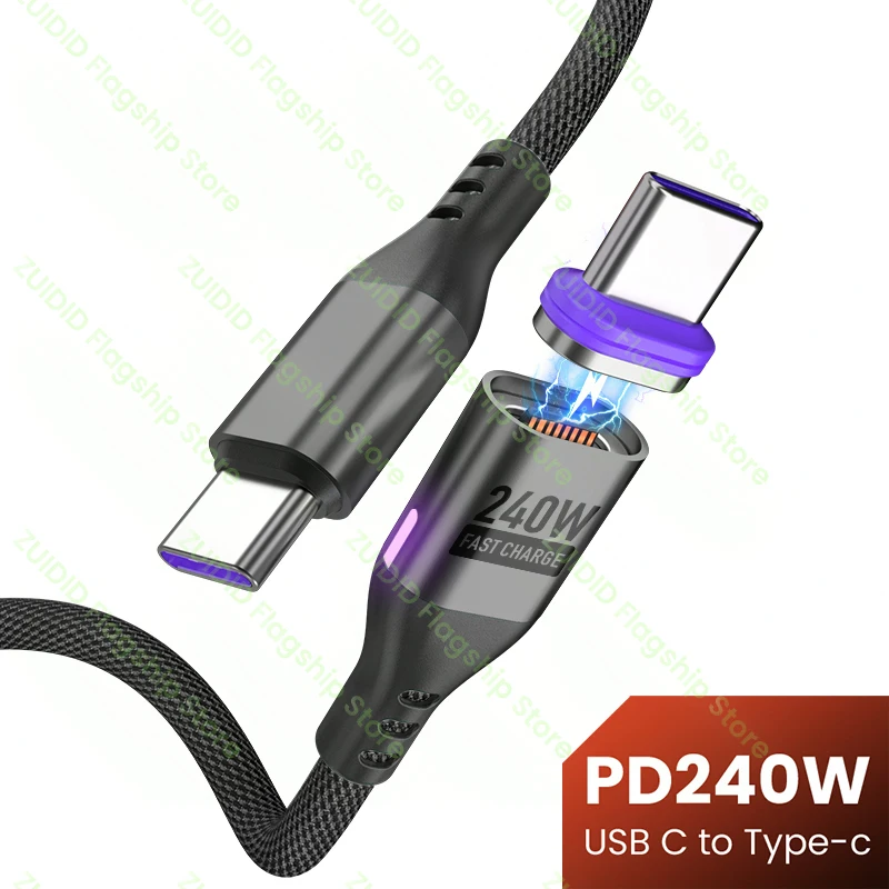 PD240W USB C To Type C Magnetic Charging Cable 5A USB Type C Fast Charger Data Cord For iPhone 15 16 MacBook iPad Samsung Xiaomi