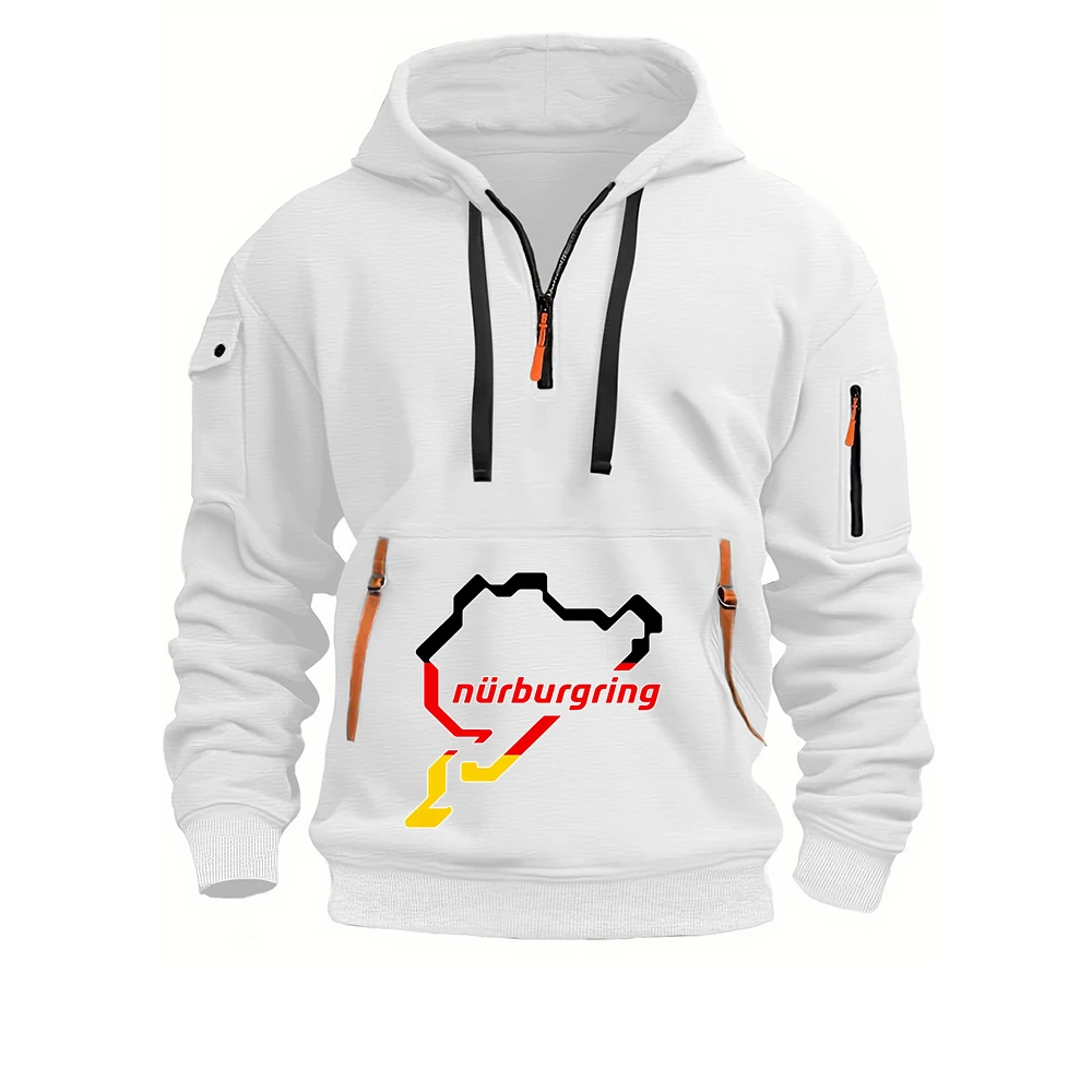 2026 Spring And Autumn Nürburgring Race Track Logo Print Creative Graphic Designer Men's Street Fashion Handsome Hoodies Coat