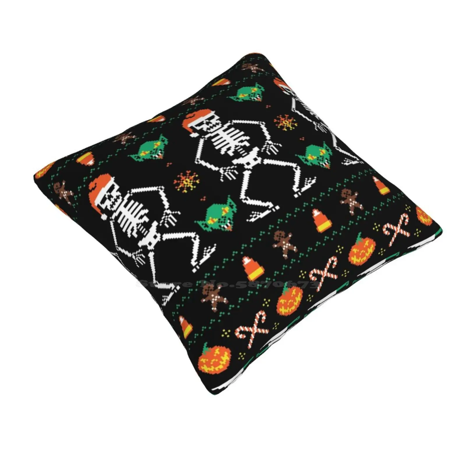 Trick Or Christmas Funny Cute Decor Square Pillowcase Trick Treat Halloween Xmas Holidays Festive Santa Candy Corn Goblins