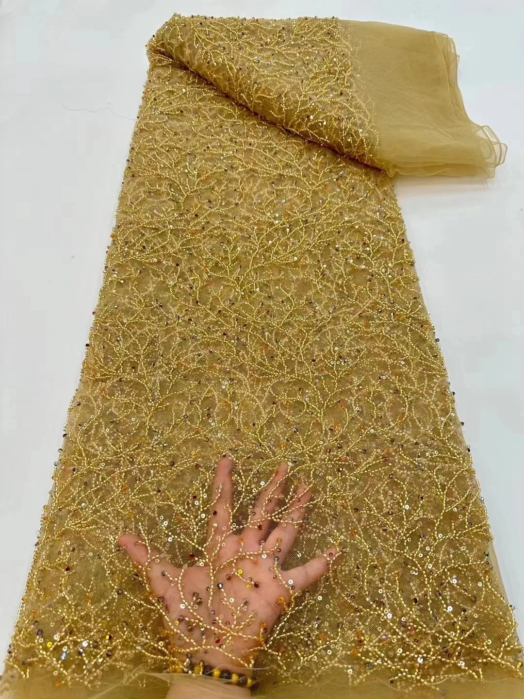 

Новейшая кружевная ткань с блестками и бисером для шитья вечерних платьев, белая африканская кружевная ткань, высокое качество, 2023 ткань из бисера