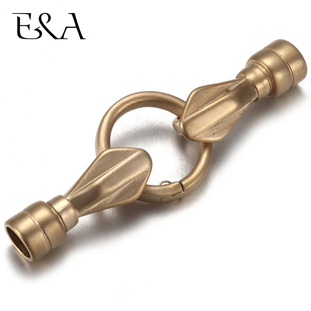 Gold Stainless Steel Connector Set Hole 6mm for Leather Bracelet DIY Making Clasp Spring Ring Findings Jewelry Connect Parts