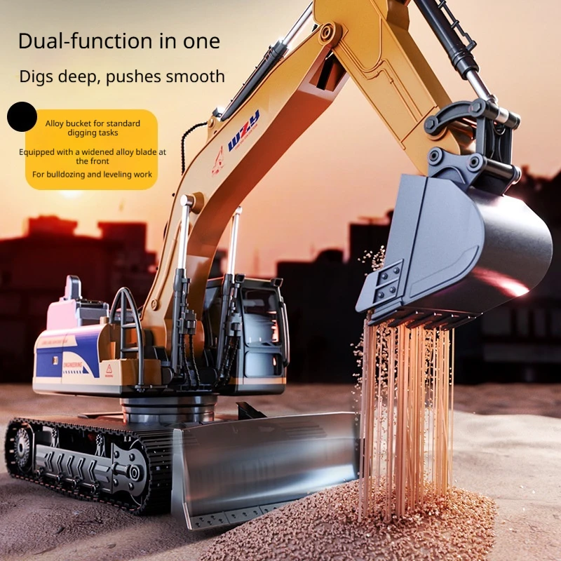 Wzy Remote Control Excavator Toy Alloy Bucket Light Music Rc Engineering Vehicle With Bulldozing Shovel For Hobby Collection