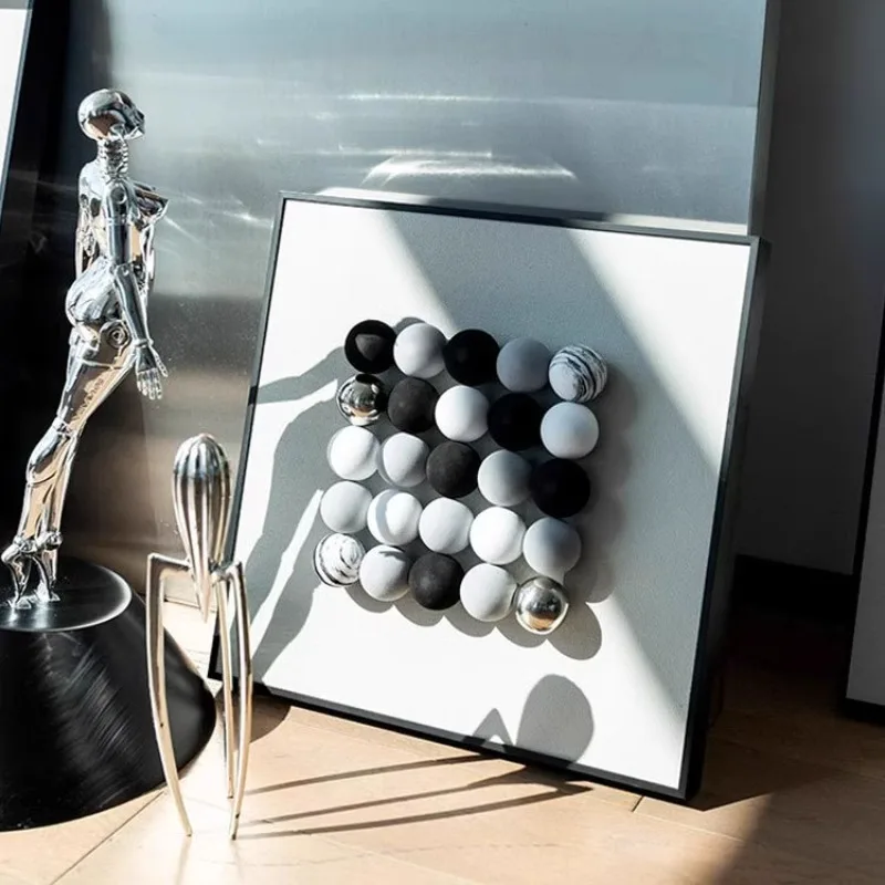 Simple modern black and white gray three-dimensional sphere decorative painting trend art high-end studio, hanging painting