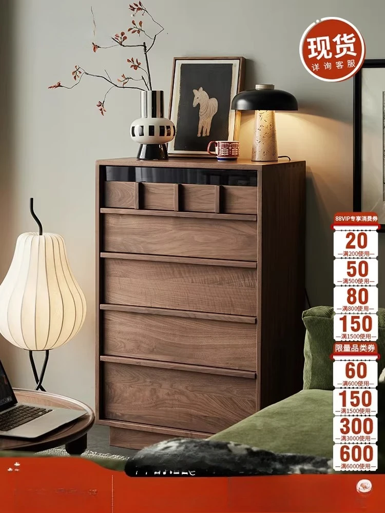 

North American black walnut chest of drawers living room bedroom storage drawer cabinet solid wood bone line retro nine