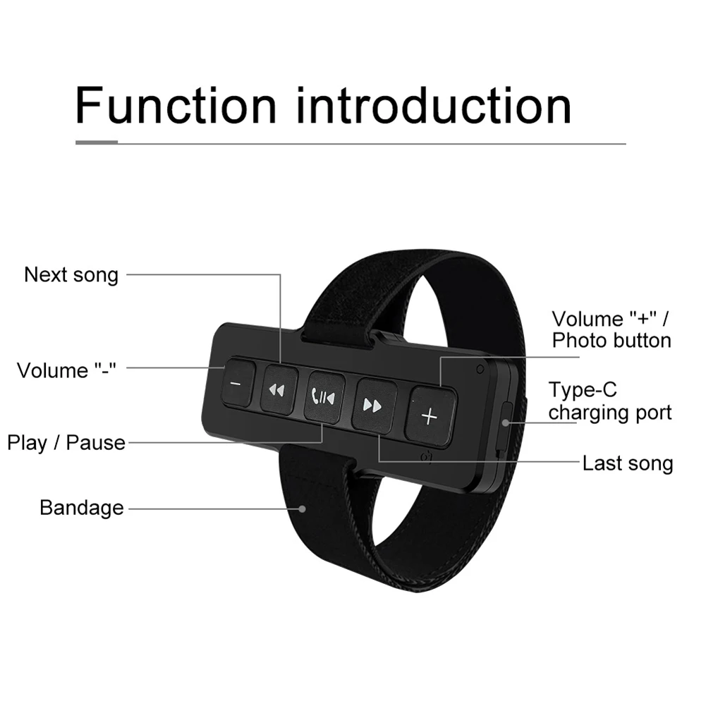 Controlador de mídia para guidão de motocicleta/bicicleta, compatível com bluetooth 5.0, 5 teclas, botão de mídia sem fio, à prova d'água, carro, dvd, reprodutor de música