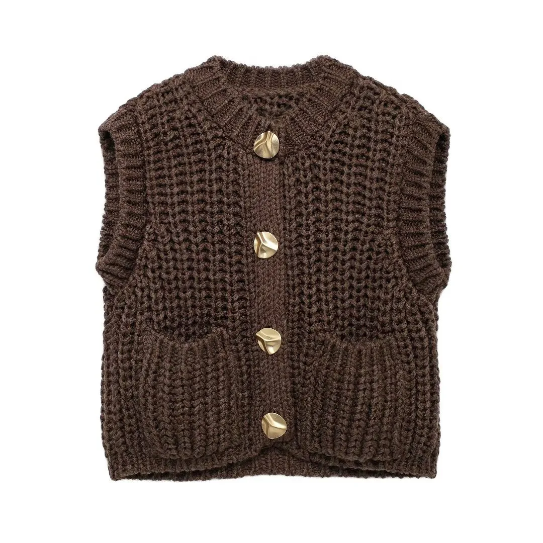 

2024 autumn new women's clothing style fashionable and versatile European and American style simple coarse needle knitted vest