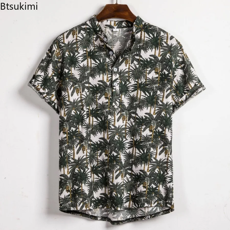 2024 Summer Men's Hawaiian Style Beach Short Sleeve Shirts Trendy Floral Print New Men Casual Pullovers Tops Male Shirts Blouse