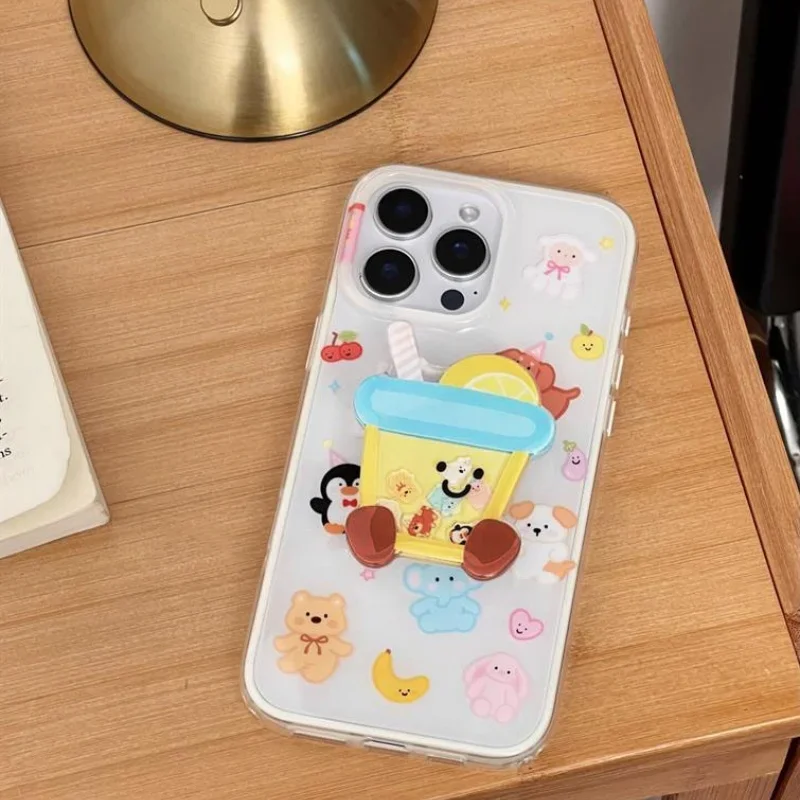 

Korean Cute Cartoon Lemon Tea Grip Tok Griptok Phone Holder Stand Support For iPhone 17 Samsung Universal Accessoriess Holder