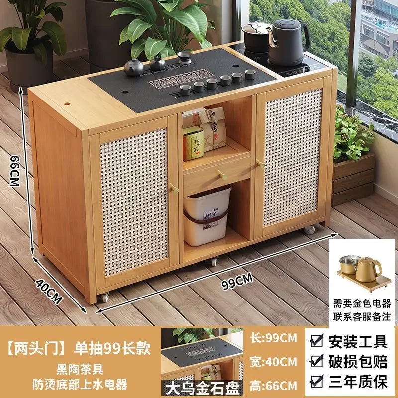 Mobile tea table Small tea table Household cabinet with wheel cart Kung Fu Kettle integrated