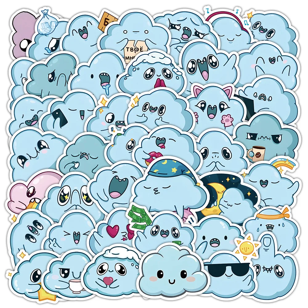 10/30/53PCS Cute Blue Cloud Sticker Cartoon Creative Graffiti DIY Phone Case Tablet Scrapbook Luggage Waterproof Decal Kids Toy