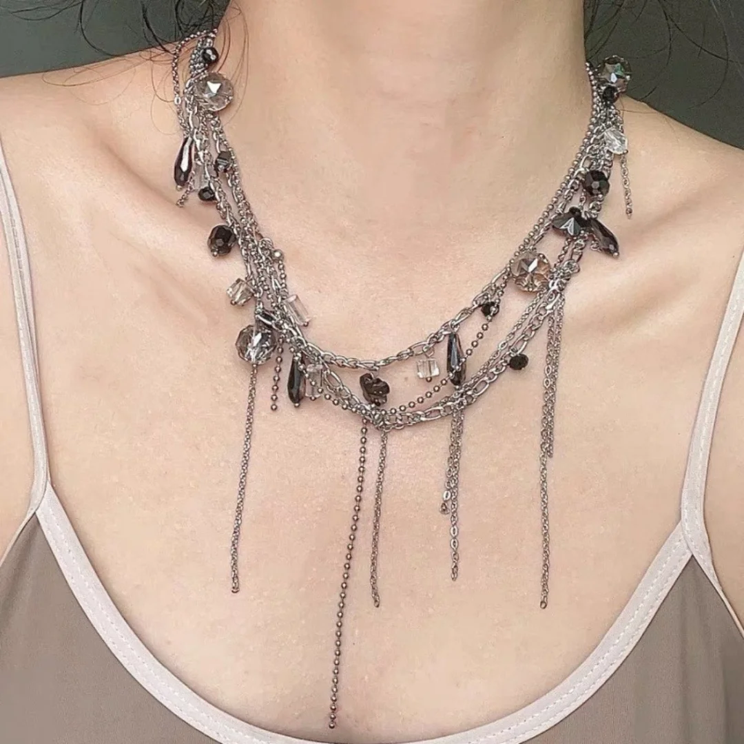 

DUTRIEUX Light luxury Crystal Fringe Necklace Waist Chain For Women's Popular Minimalist Personality Choker INS Style Jewelry