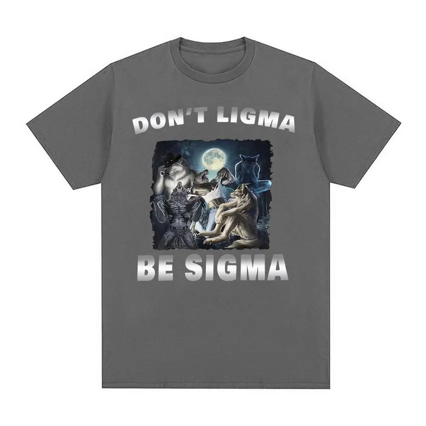 Camisetas masculinas engraçadas do lobo meme, camisas de moda vintage, streetwear de algodão casual extragrande, não ligma seja sigma