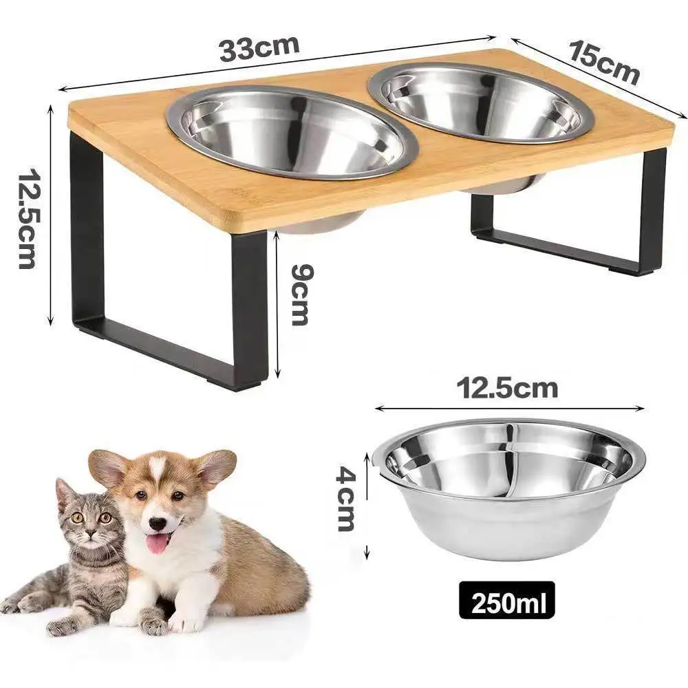 Hot-selling pet bowl, bamboo and wood material plus stainless steel bowl pet feeder