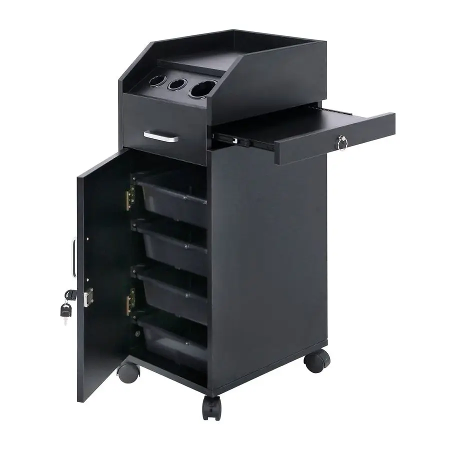

Salon Storage Cart with Locable Wheels Amp 3 Hair Dryer Holders 4 Drawers Amp Lock 2 Keys, Rolling Salon Cart for Hair S