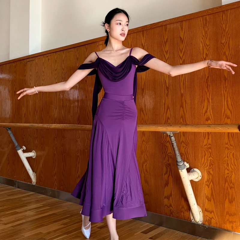 왈츠 현대 무용 의류 여성 보라색 볼룸 댄스 공연 드레스 여성 라틴 댄스 경연 대회 정장 SL14570