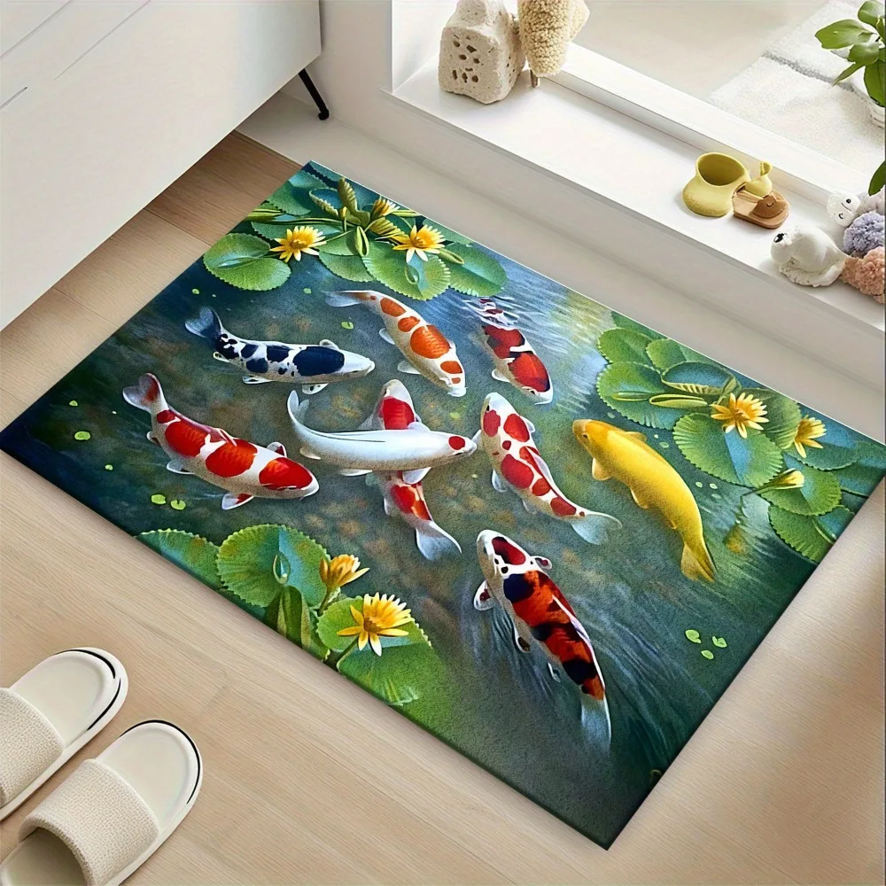 Vibrant Koi Pond Fish Rug Mat Nature Aquatic Design Home Decor Runner Carpet for Bathroom Kitchen Floor Accent Gift Ideas