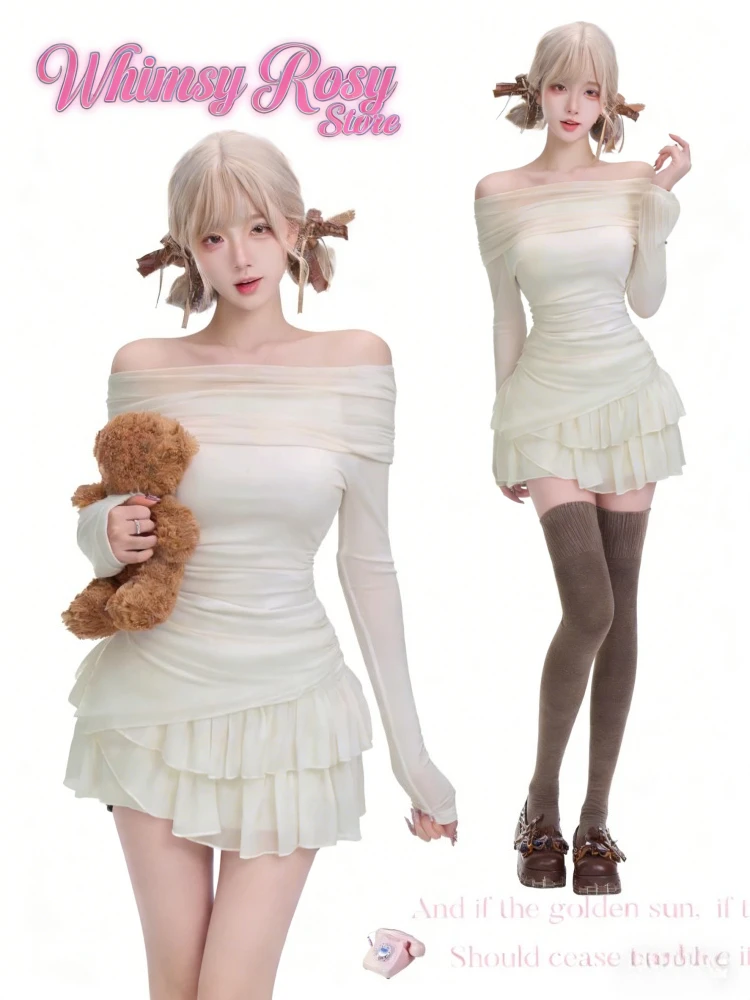 

2026 Summer Two Pieces Skirt Set Women Y2k Crop Tops T-shirt + Cake Skirts Japanese Kawaii Fashion Suits Chic Vintage Outfits