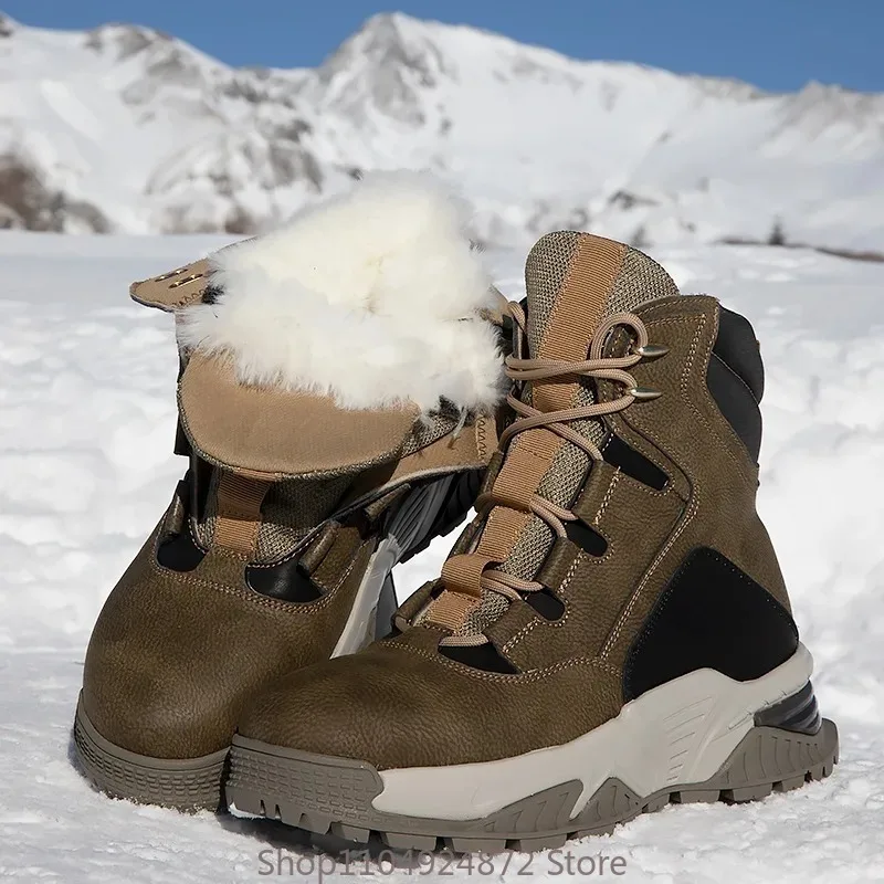 

Fashion Wool Snow Boots Men's Winter Fur Male Warm Thick Plush High Top Outdoor Sport Boots Youth Hiking Cotton Shoes