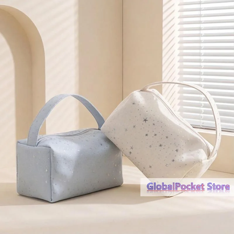 [TG823]Canvas Cosmetic Bag Shiny Star Print And Large Capacity For Daily Use Travel Toiletry And Skincare Storage Organizer