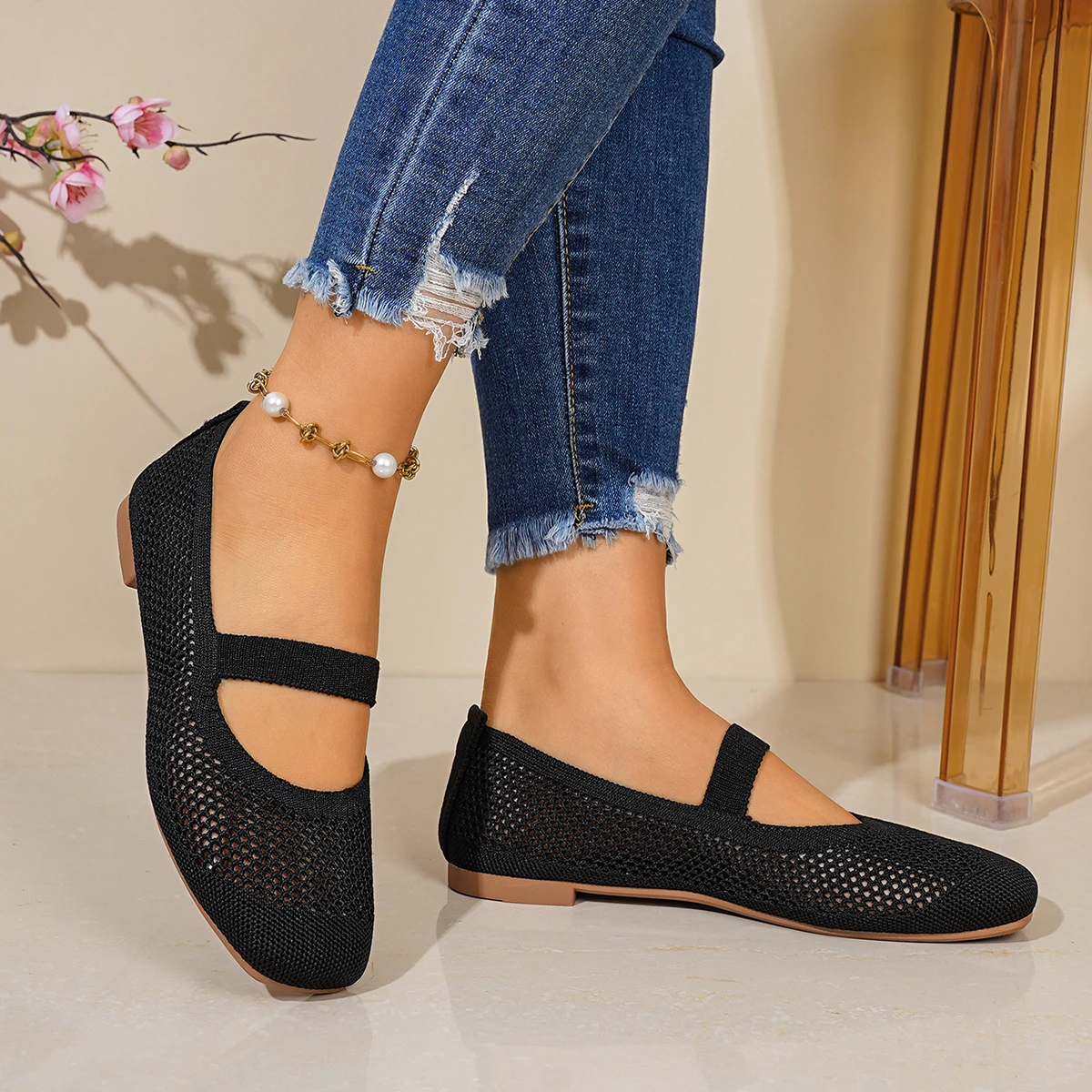 Damen Flache Schuhe Slip-on Faltbare Loafer für Frauen Quadratische Spitze Einzelschuhe Ausgehöhlte Modische Mutter-Freizeitschuhe für Damen – Detail 11