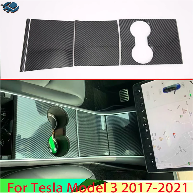 

Для Tesla Model 3 2017-2022 автомобильные аксессуары из углеродного волокна, передняя центральная консоль, держатель для напитков, крышка, накладка, рамка, молдинг