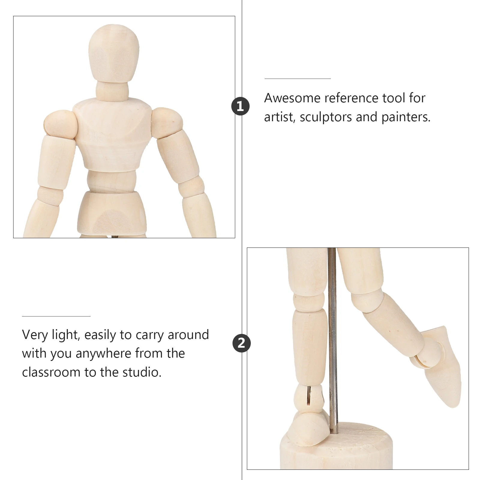 

3 Pcs Wooden Mannequin Model Drawing Figure Sketching Puppet Portable Artists Tool for Study Gift DIY Decoration