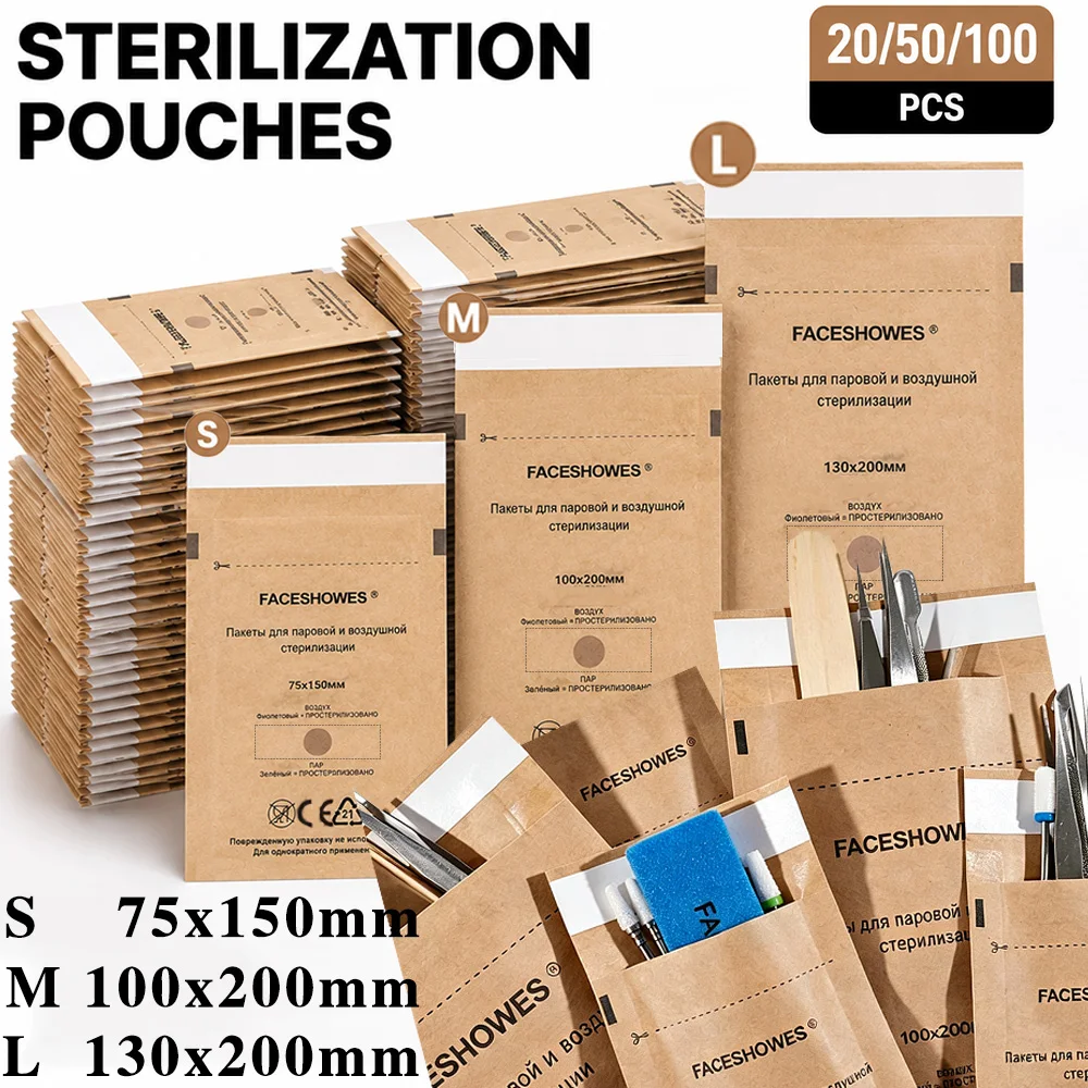 100/50/20pcs Disposable Sterilization Pouch Bag Kraft Paper Self-Sealing Heat Disinfection Autoclave Bag Nail Beauty Tool Supply