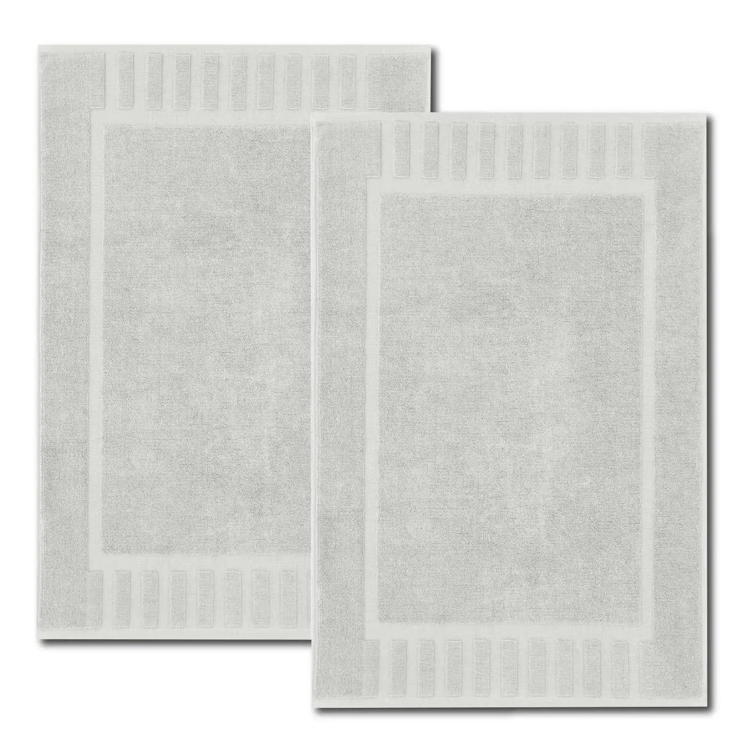 

2 Pack Luxury Bath Mat Floor Towel Set Absorbent Cotton Hotel Spa Shower Bathtub Mats [Not a Bathroom Rug] 22x34 in Silver Color