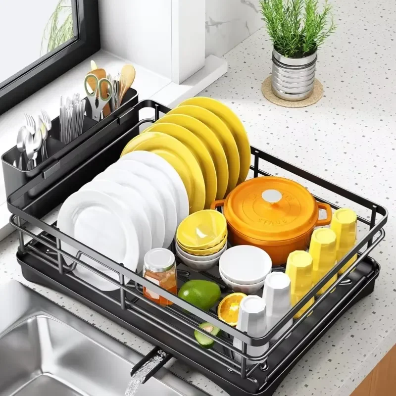 High Quality Carbon Steel Single Layer Dish Rack Multi Functional Kitchen Storage Organizer with Drainage and Drying Function