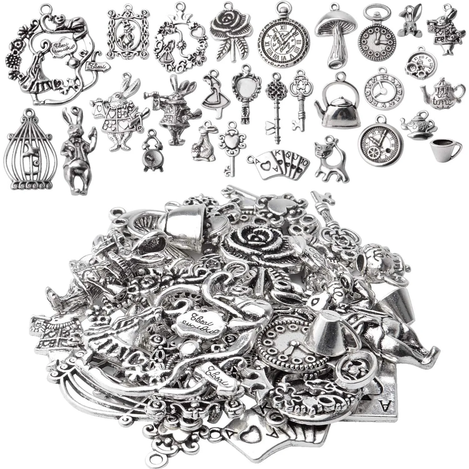 

40 шт., подвески «Алиса в стране чудес», чайная вечеринка, стимпанк, викторианское ожерелье, браслет, подвески, подвески для изготовления ювелирных изделий своими руками