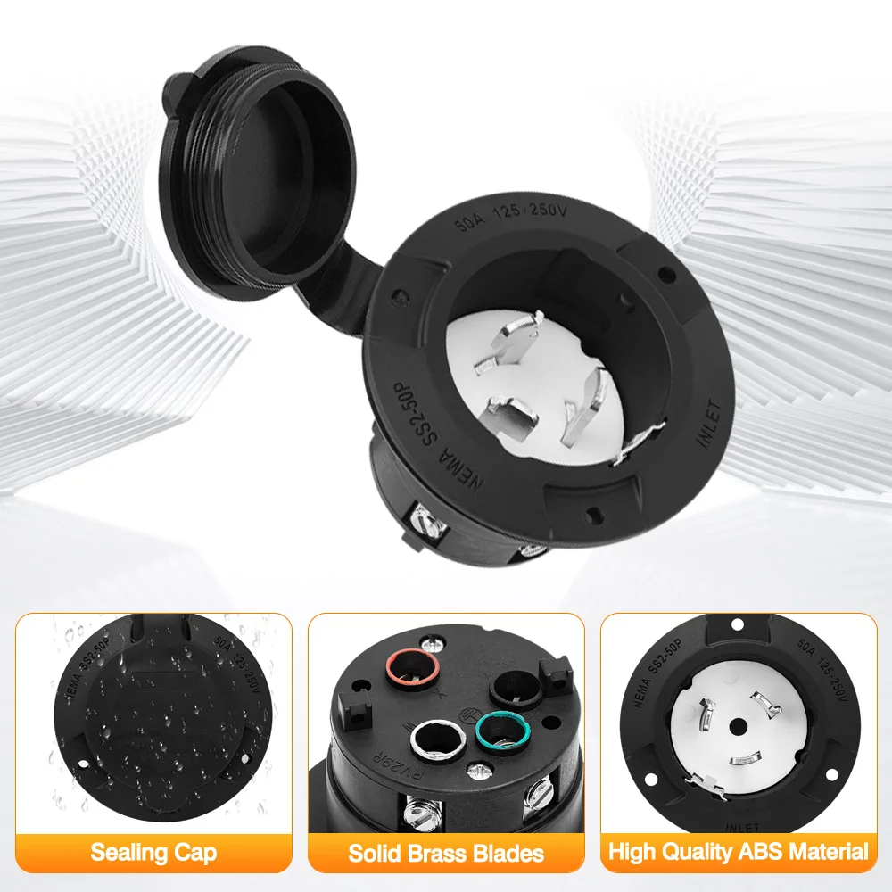 

125/250 V 50 Amp Twist Lock Shore Power Inlet Male Plug Receptacle Socket Straight Blade Socket NEMA SS2-50P Plug Adapter