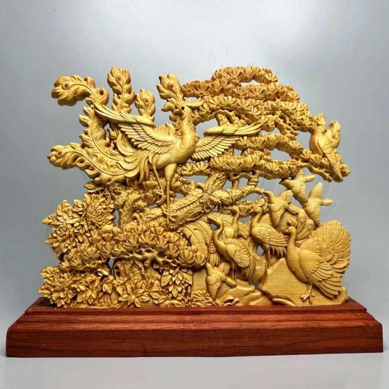 

Cliff Cedar Wood Carving Birds and Peacocks Home Furnishings Birds and Animals Hollow Study TV Cabinet Decorative Gifts