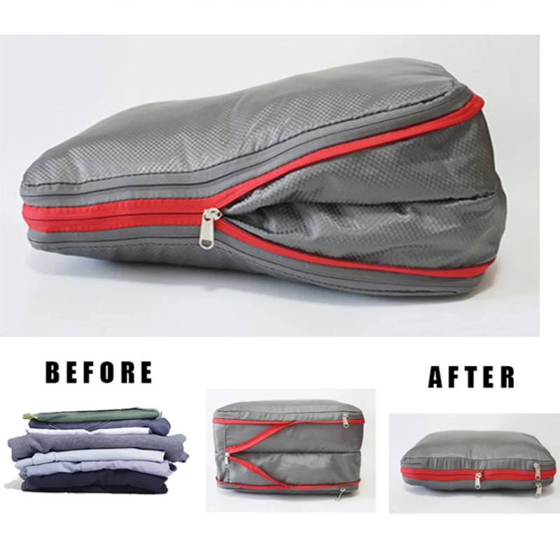 

3PCS Set Travel Compression Packing Cubes Double Layer Portable Pouch Waterproof Nylon Storage Bags for Clothes Shoes Suitcases