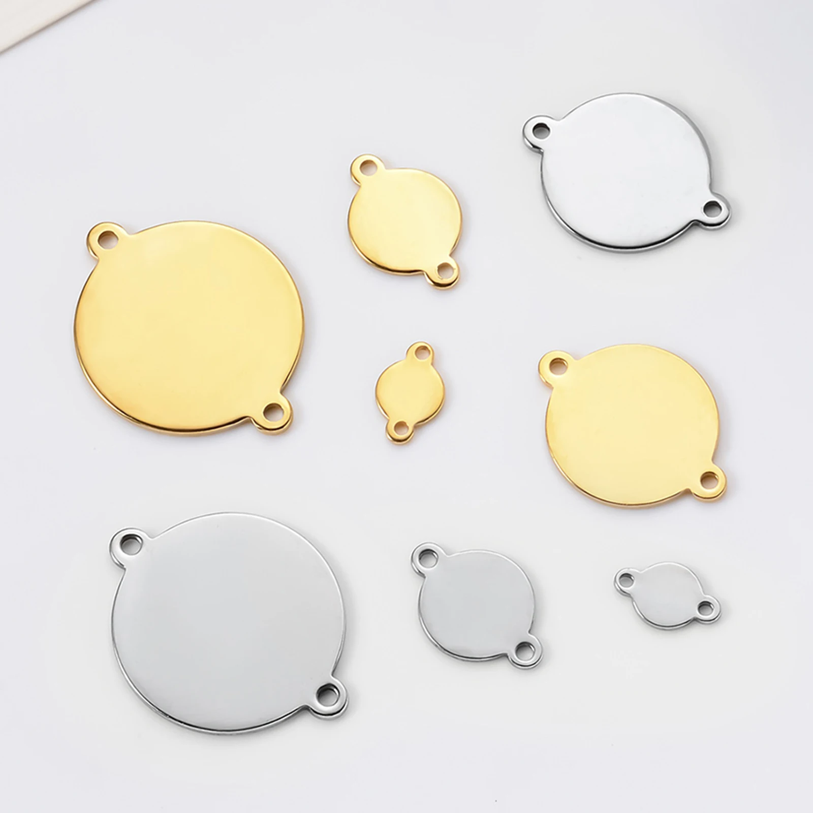 

20 pcs Hypoallergenic Stainless Steel Bracelet Charm 2 Hole Round Circel Connector Diy Jewelry Making Accessories