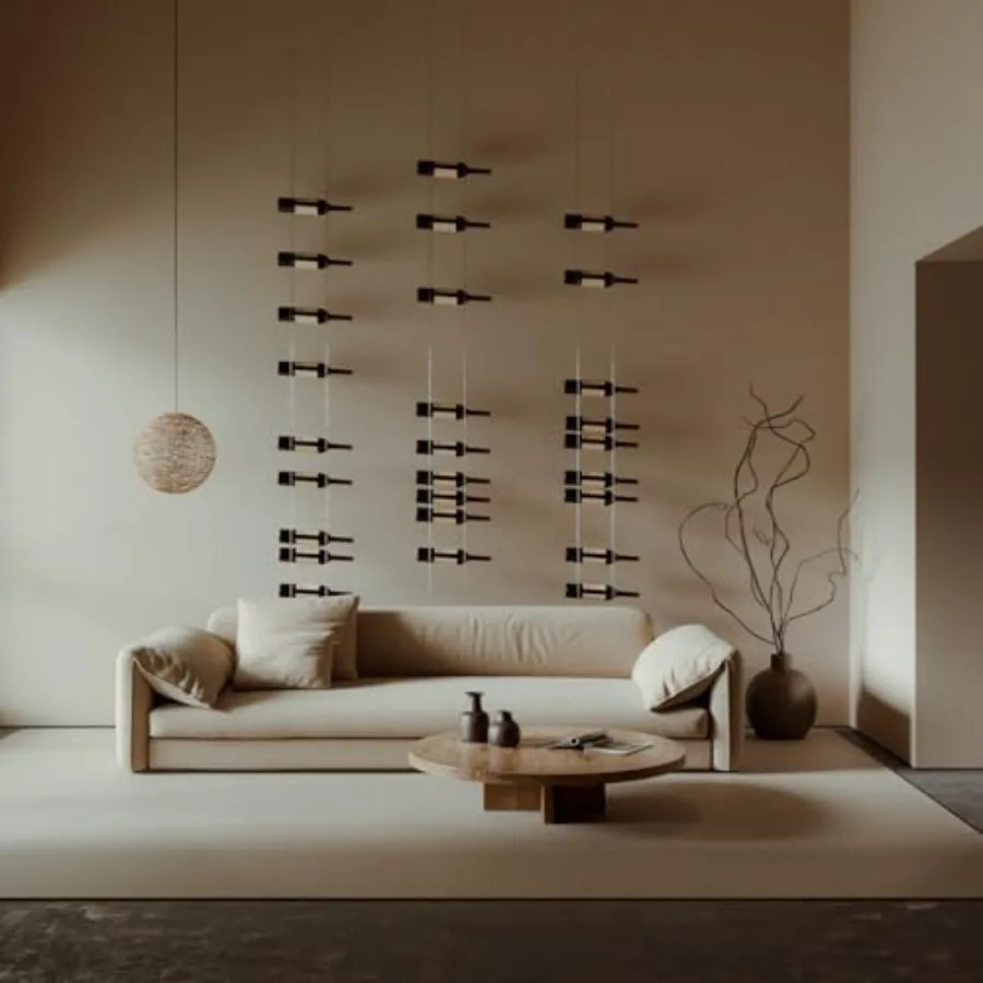 

Cable Wine Racking System - Floor to Ceiling Wine Storage for Home Bar, Stainless Steel, Black, Adjustable and Space-Saving