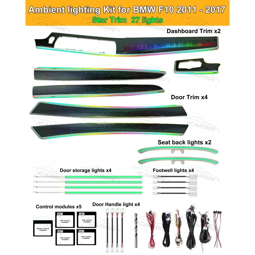 

64 цвета Music Symphony F10 окружающий свет для BMW 5 серии 2011–2017 внутреннее светодиодное освещение украшения аксессуары