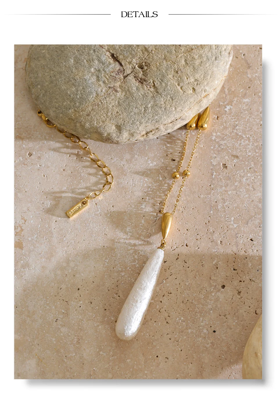 Yhpup Edelstahl-Tropfenanhänger mit Imitationsperlen, Halskette, Neuheiten, Modisch, Schick, Abendglamour-Schmuck – Detail 8