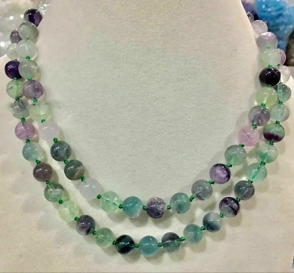 

Natural 10mm Multi-Color Fluorite Round Gemstone Beads Necklace Long 33" AAA