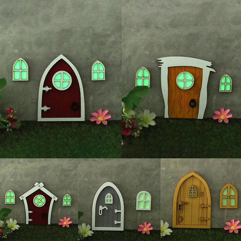 1Set Dollhouse Miniature Wooden Fluorescent Fairy Elf Door Window Model Furniture Doll House Dollhouse Decor Accessories New