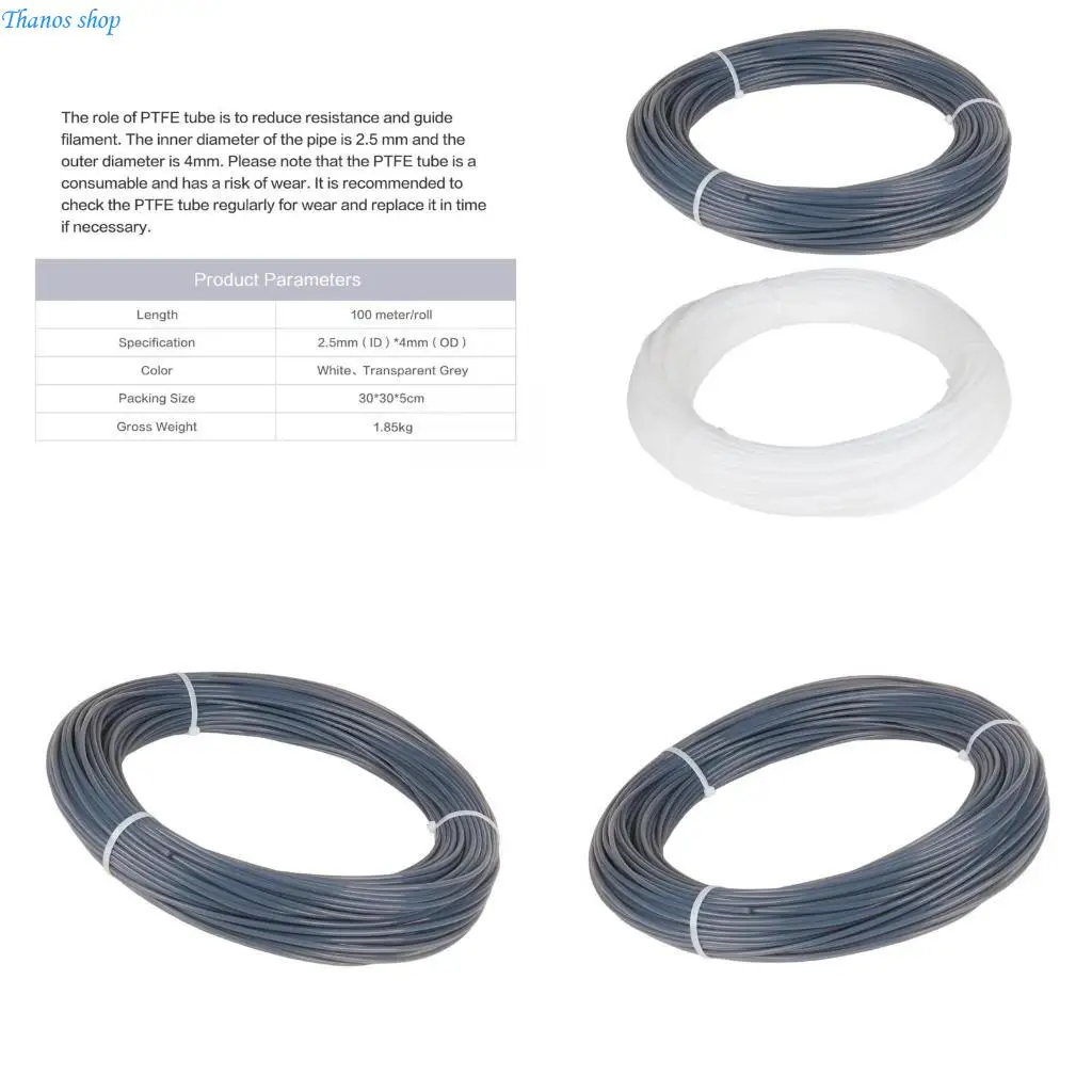 

100m Long PTFE Tubing 4mm x 2.5mm Improves Printing with Reduced Jamming Teflonto Pipe 100m/Roll X37A