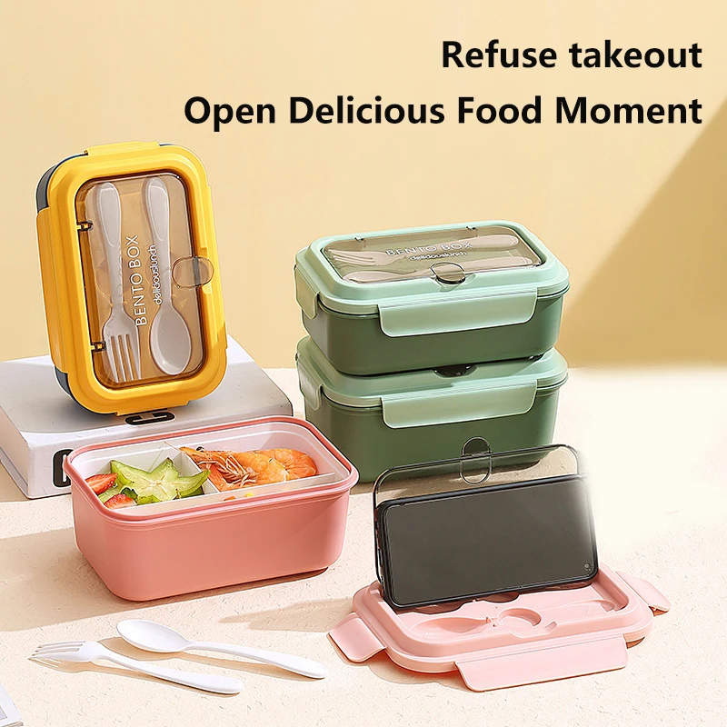 3Compartment Single Double-layer Lunch Box Portable Compartment Fruit Food Microwave Lunch Box With Fork And Spoon Picnic Fresh