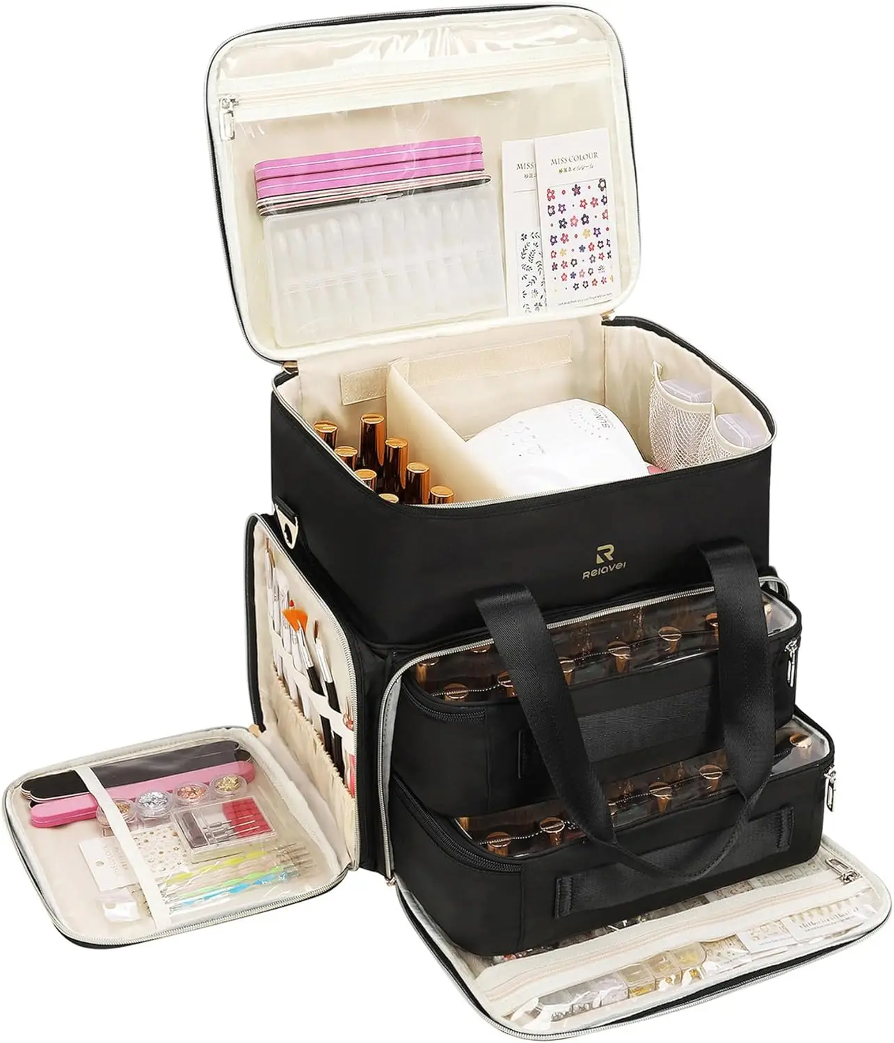 

Double Layer Nail Polish Organizer Bag Holds 80-100 Bottles, Extra Large Travel Case for Manicure Tools