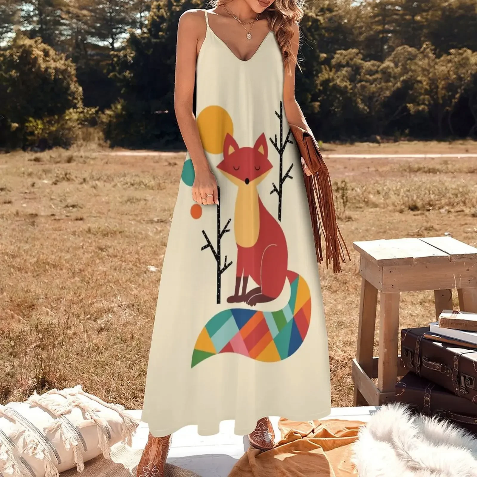 Rainbow Fox Sleeveless Dress luxury dress prom dresses Dress