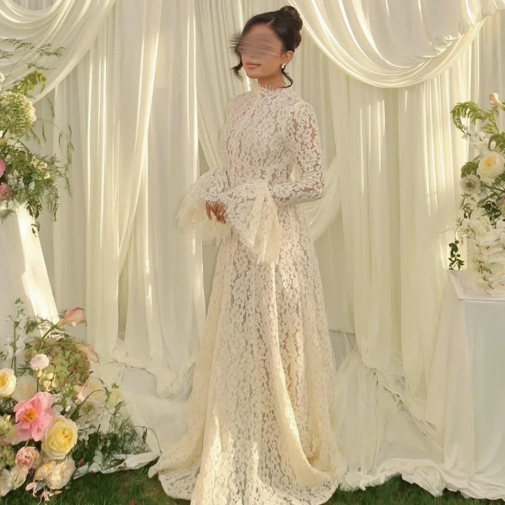 Maßgeschneidertes Grace-Spitzen-Hochzeitskleid, formelles Abendkleid, O-Ausschnitt, A-Linie, bodenlang, elegantes Hochzeitskleid