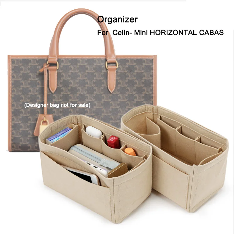 Purse Organizer Insert, Felt Bag Organizer with Cup Holder, Handbag & Tote Shaper, For MINI HORIZONTAL CABAS IN TRIOMPHE Bag