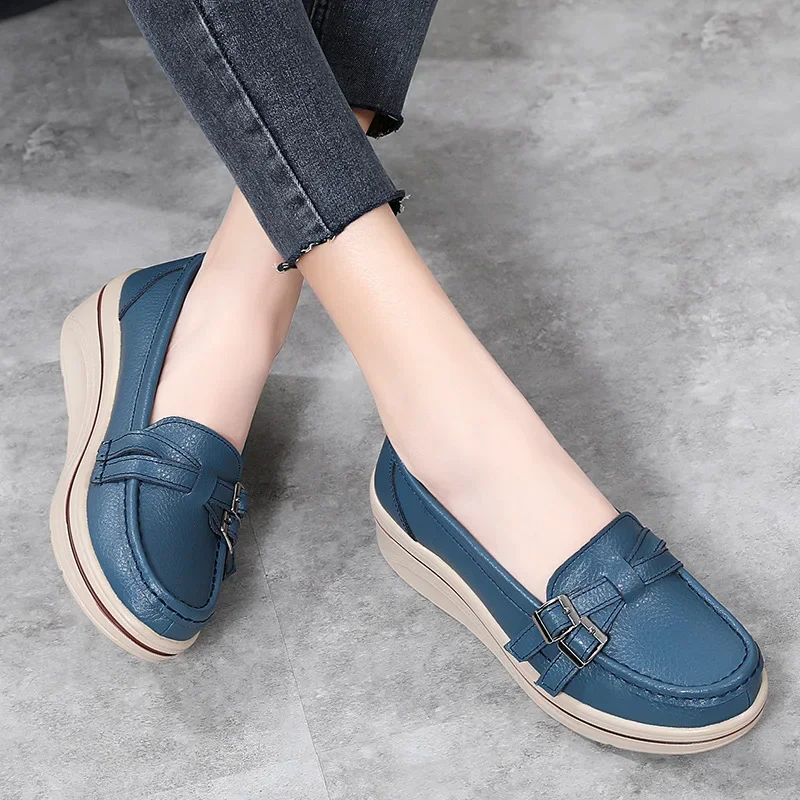 Women Flats Platform Loafers Ladies Leather Comfort Wedge Moccasins Orthopedic Slip On Casual Shoes plus size 2024