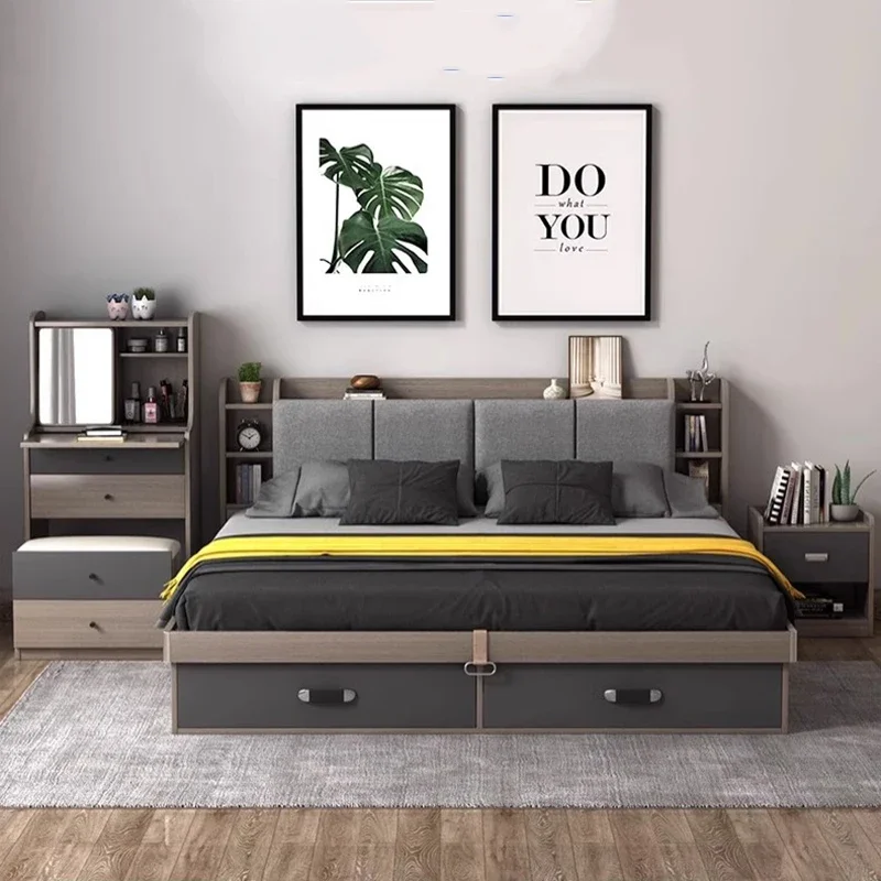 

Apartment Storage Double Bed Nordic Modern Master Large Double Bed Simple Tatami Board Camas De Dormitorio Bedroom Furniture