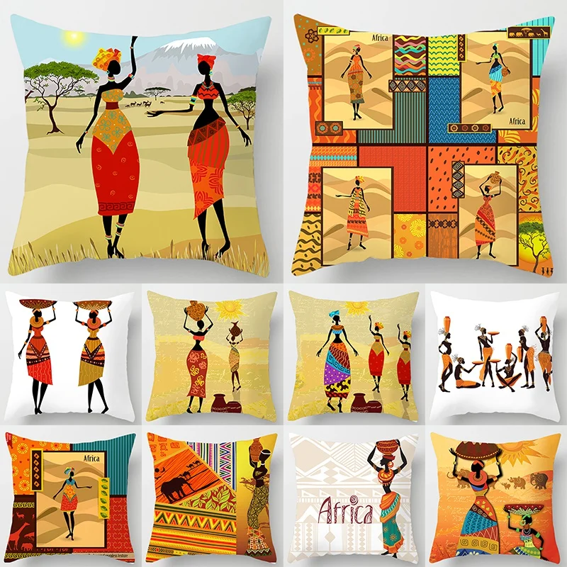 

The Classic Square Pillowcase Is The Daily Life Pattern of African Women. Living Room Sofa Cushion Cover, Pillow Cover